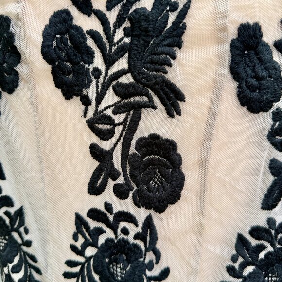 Black Embroidered off-White Tulle Maxi Dress Biya By Johnny Was NWT - Picture 4 of 9